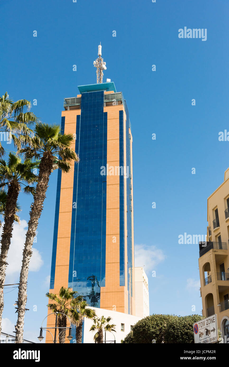 The Portmaso Tower office and shopping complex at St Julians Bay Malta Stock Photo