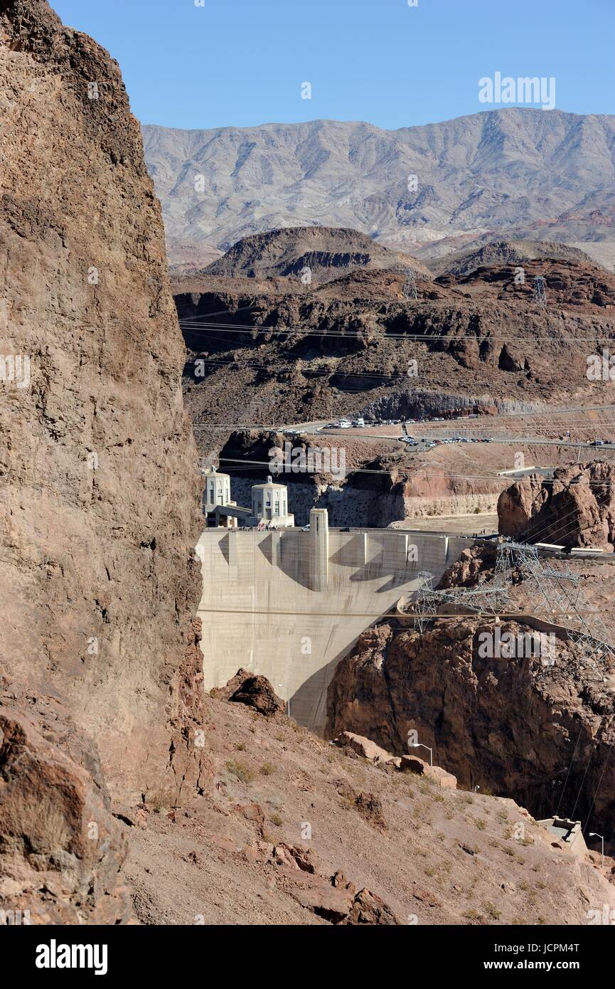 view of  hoover dam from Mike O'Callaghan - Pat Tillman Memorial Bridge Arizona/Nevada border Stock Photo