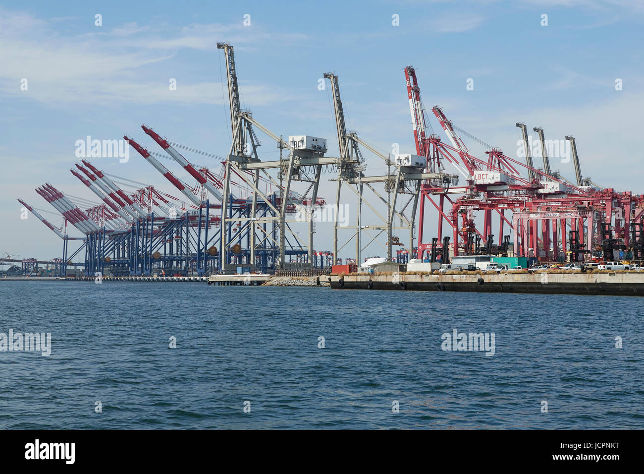Raised Gantry Cranes At The Long Beach Container Terminal, Long Beach Harbor, California. USA. Stock Photo
