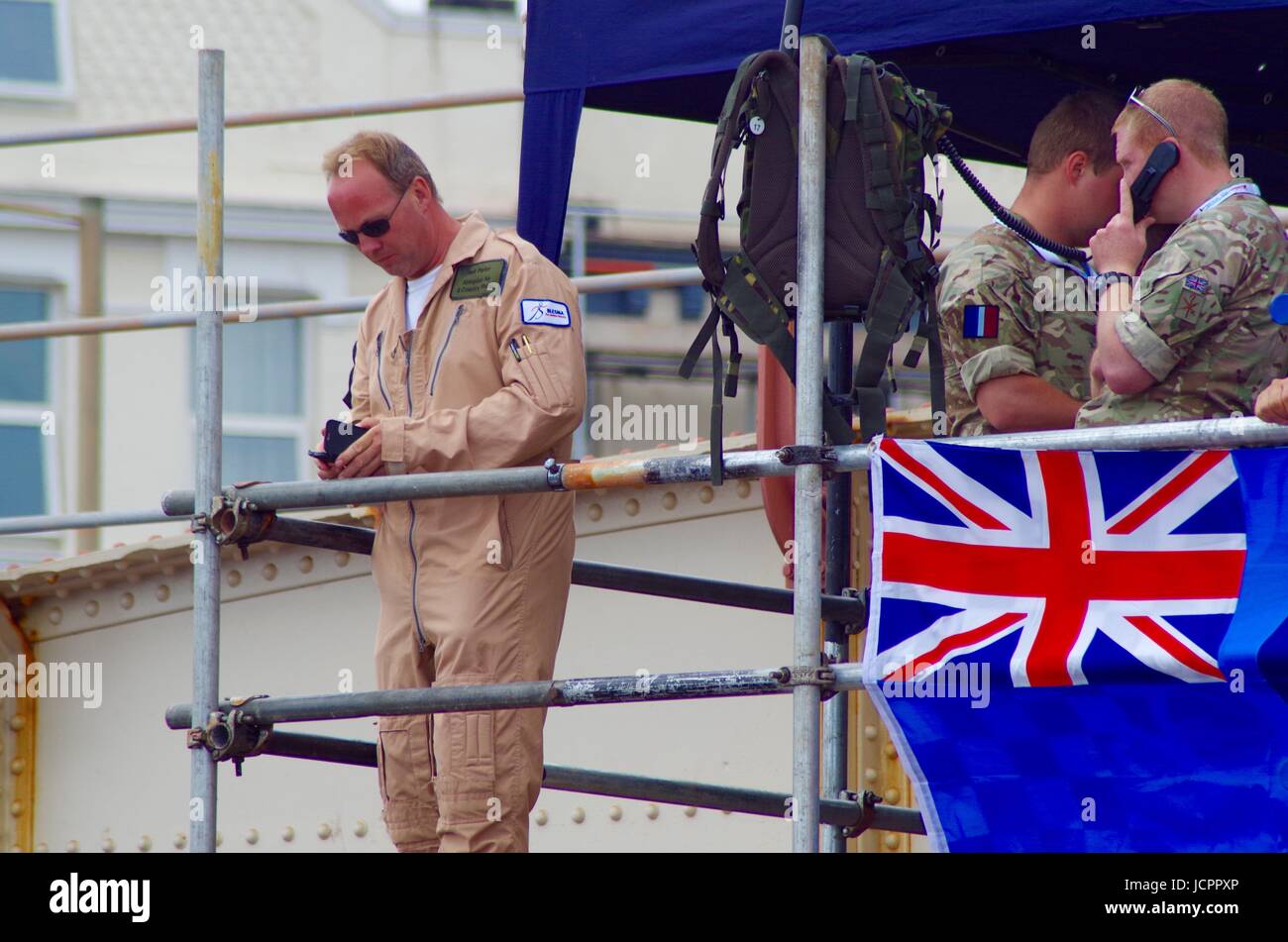 Mobile RAF Officer Air Traffic Controllers at Dawlish Air Show 2015. Devon, UK. Summer, 2015. Stock Photo