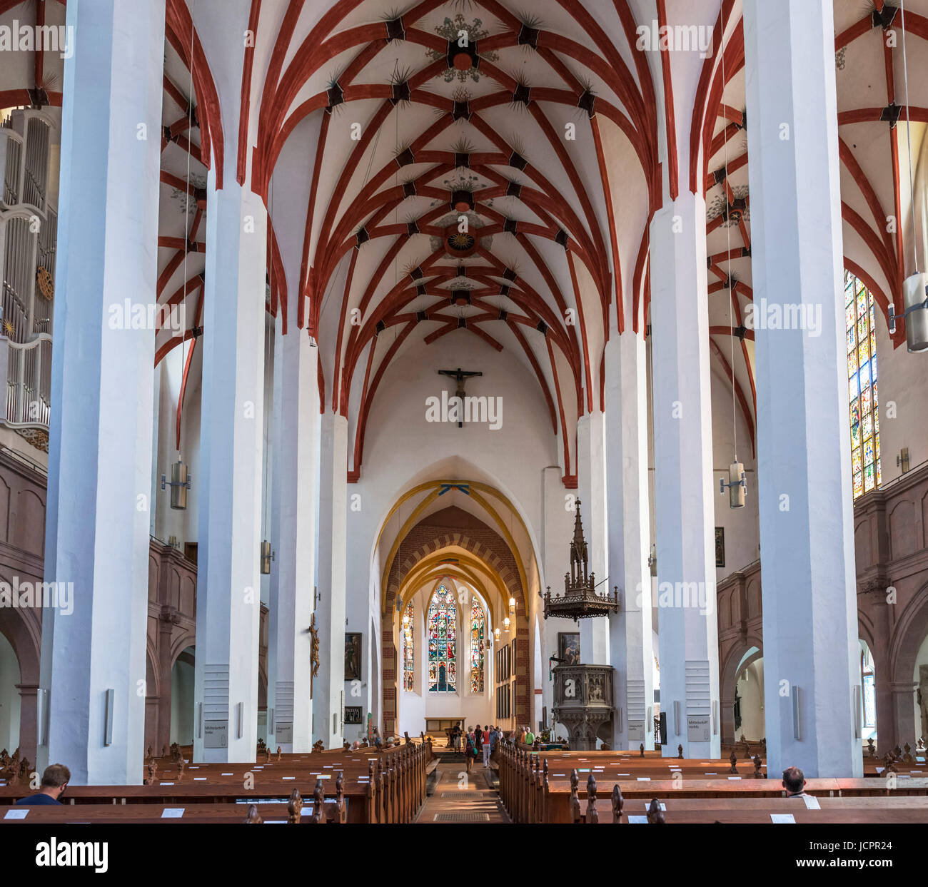 Nave of Thomaskirche (St Thomas Church) which houses the grave of JS Bach, Leipzig, Saxony, Germany. Bach served as cantor of the church for the last  Stock Photo