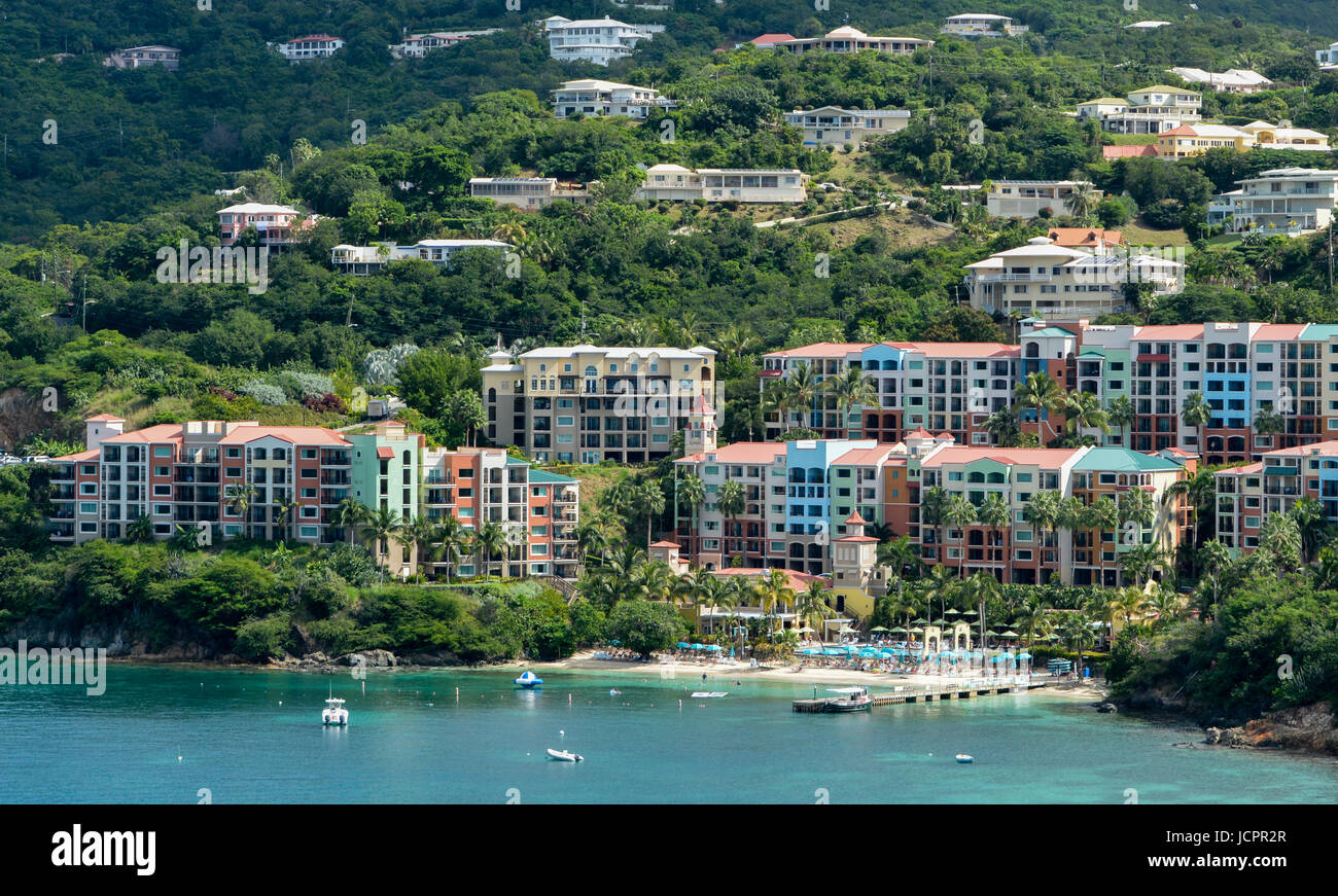 Vacation on the Caribbean Island of St Thomas U.S. Virgin Islands. View from cruise ship. Stock Photo