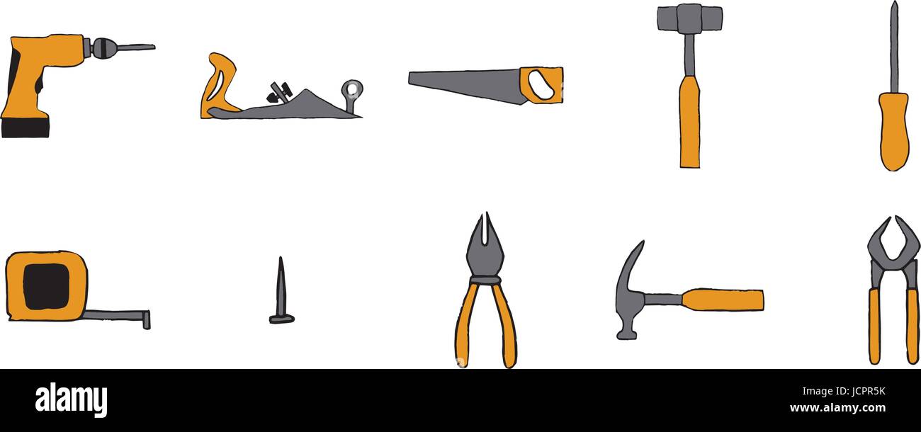 Vector icon set of carpentry tools Stock Vector