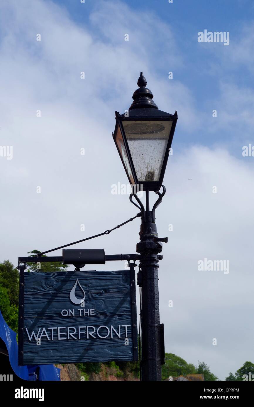 On The Waterfront Restaurant Sign, Exeter Quay. Devon, Uk. June, 2017 