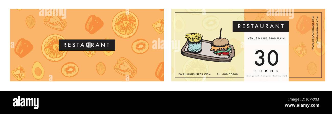 Greeting card with burger and restaurant text Stock Vector