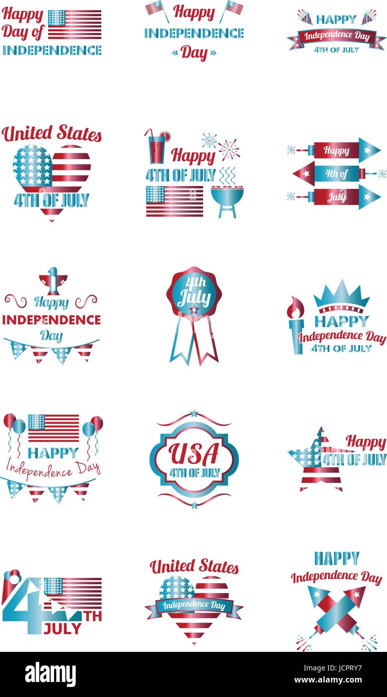 Vector icon set of independence day celebration Stock Vector