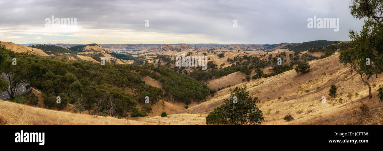 Panorama of Murchison Gap Lookout in Australia near Melbourne Stock Photo
