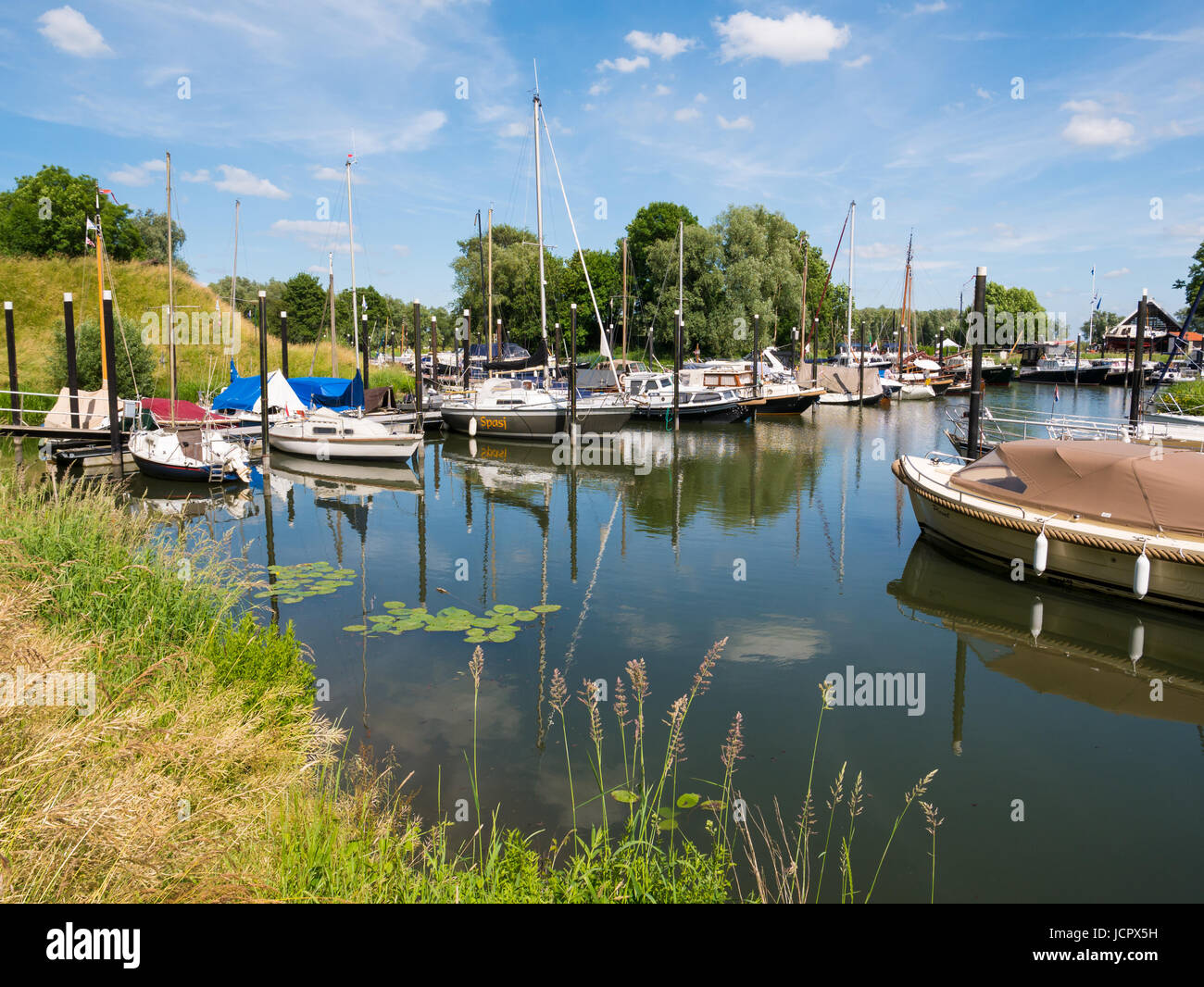 Boats in marina of fortified town of Woudrichem, Brabant, Netherlands Stock Photo