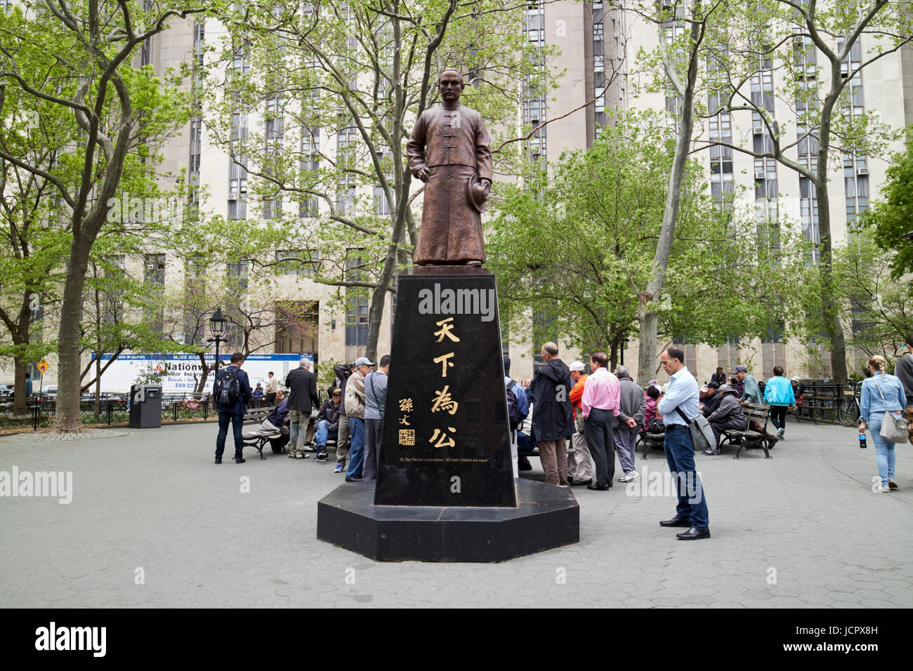 statue of Dr Sun Yat-sen in columbus park chinatown New York City USA Stock Photo