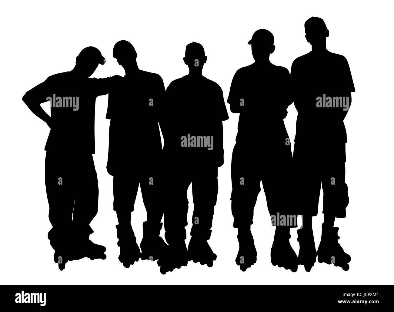 Young people group in roller skates Stock Vector