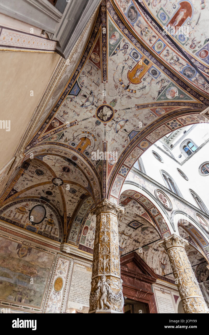 Courtyard of the Palazzo Vecchio, Piazza della Signoria, Florence, Tuscany, Italy, Europe Stock Photo