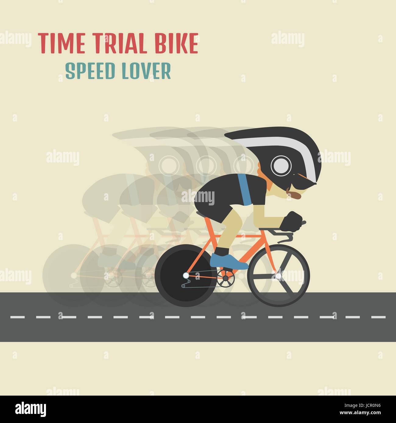 hipster cyclist on time trial bike, flat and pastel style Stock Vector