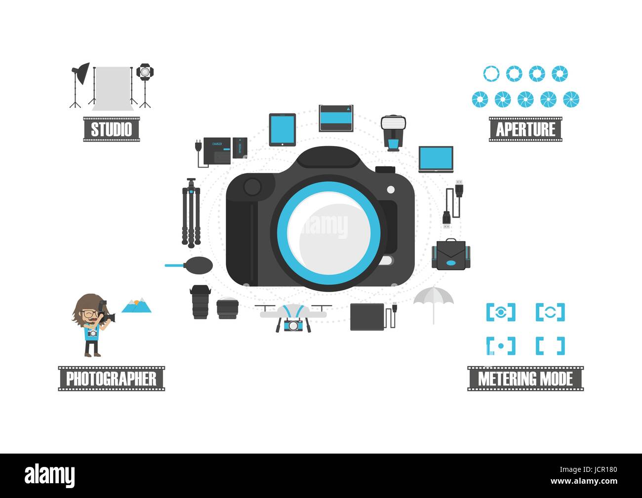 set of camera icon, isolated on white background Stock Vector