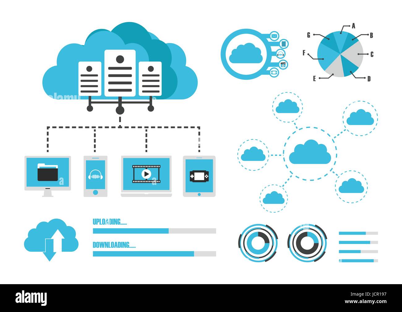 cloud infographics, graph and statistic, database technology, isolated