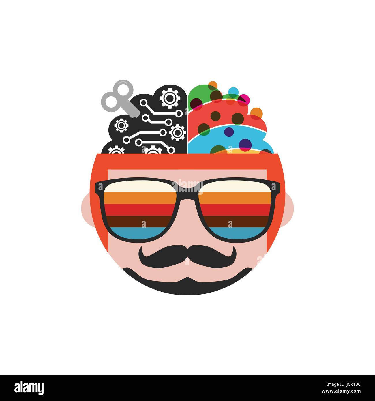 wind up brain, creative and analysis side, isolated on white background