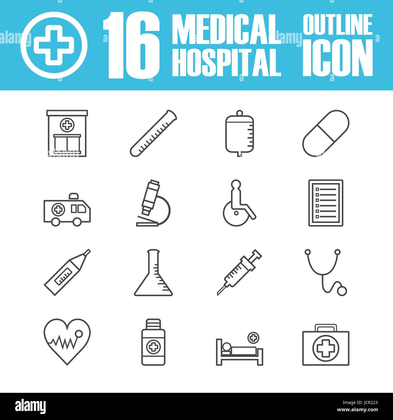 set of hospital outline icon, isolatet on white background Stock Vector ...