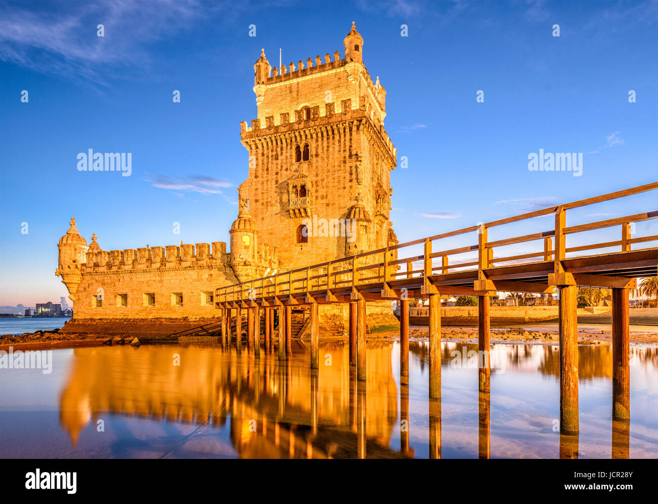 Belem Tower on the Tagus River in Lisbon, Portugal. Stock Photo