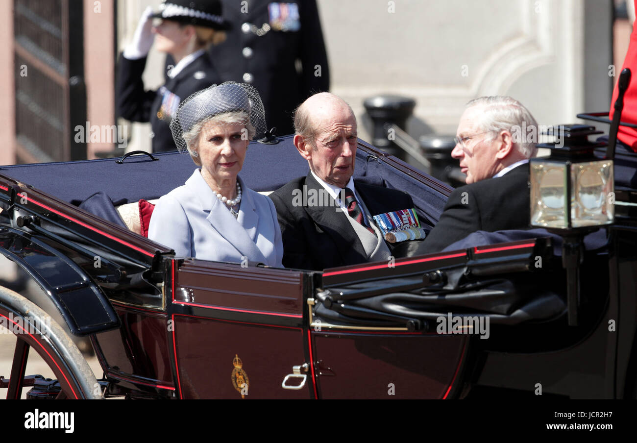 The Duchess Of Gloucester Left The Duke Of Kent Centre And The Duke Of Gloucester Right Make Their Way Down The Mall From Buckingham Palace Central London To Horse Guards Parade For