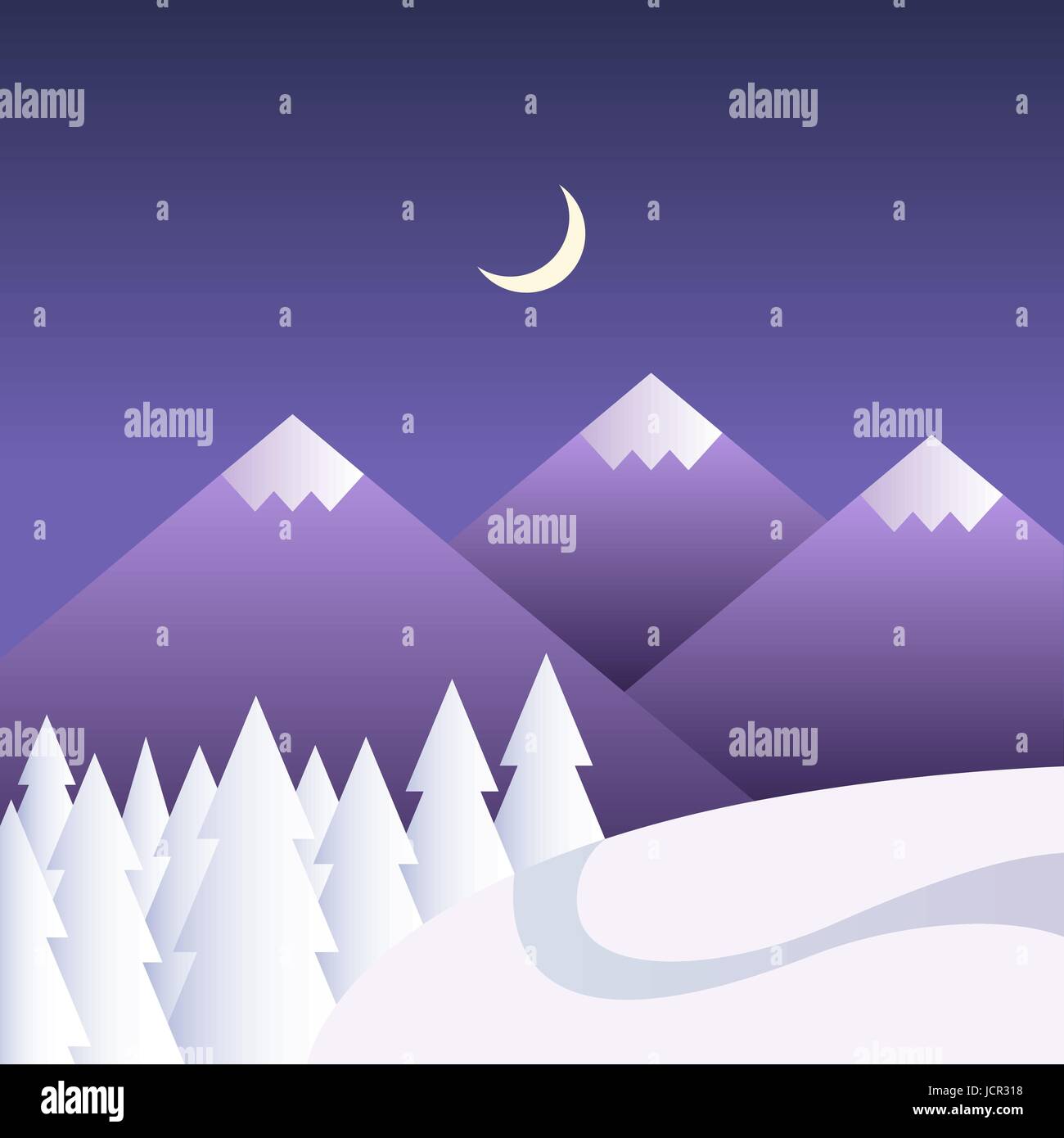 Vector winter background with mountains at night Stock Vector Image ...