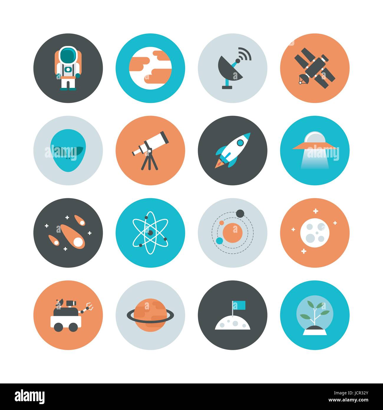 set of astronomy flat icon, flat style, isolated on white background ...
