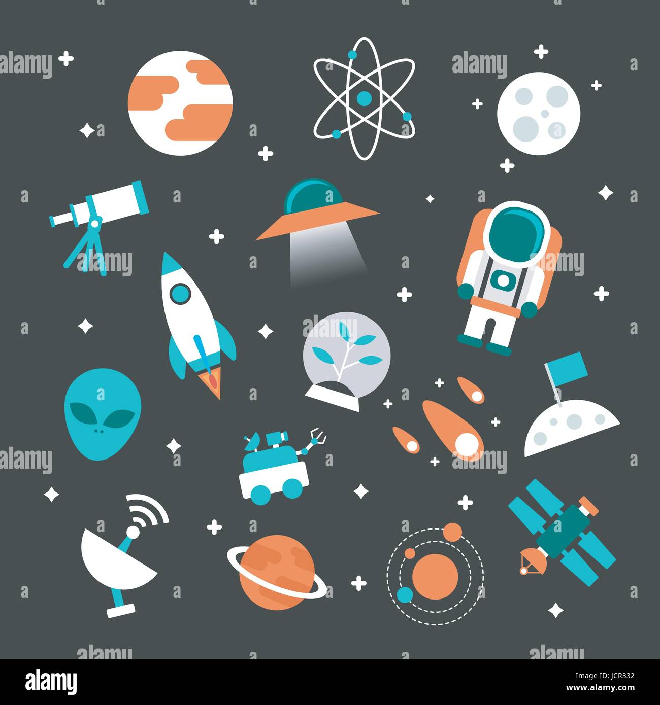 set of astronomy flat icon, flat style, isolated on white background ...