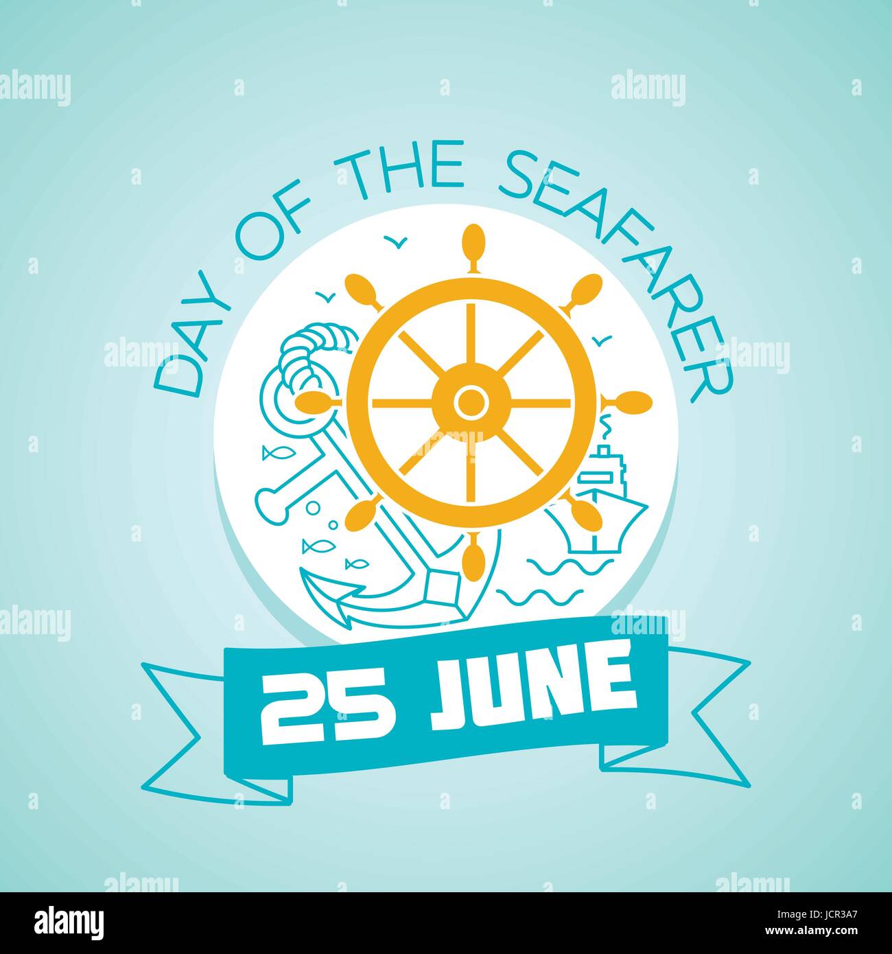 Calendar for each day on june 25. Greeting card. Holiday - Day of the Seafarer. Icon in the linear style Stock Vector