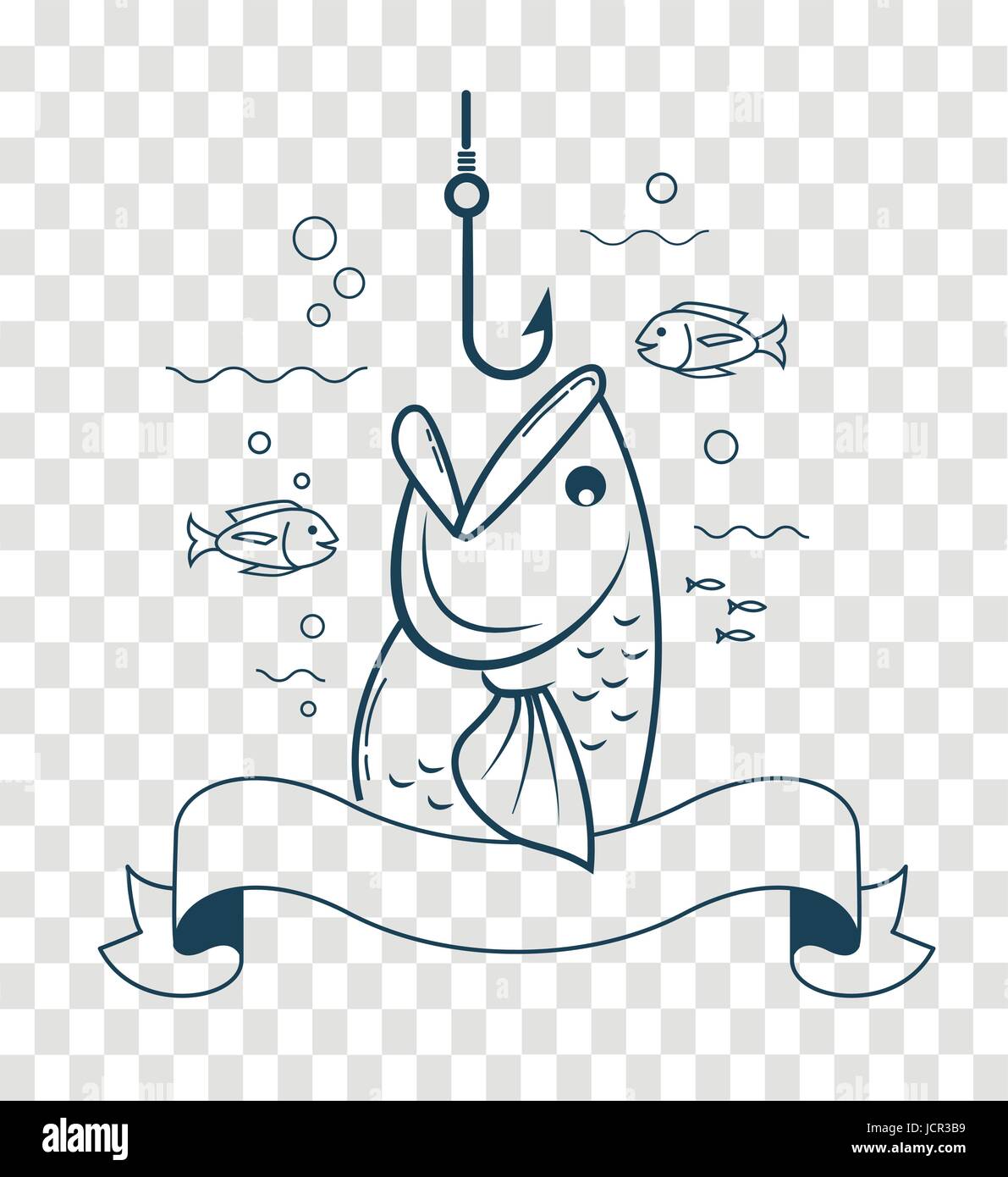 silhouette of fishing in the form of a fishing hook and a fish with an open  mouth. Icon in the linear style Stock Vector Image & Art - Alamy