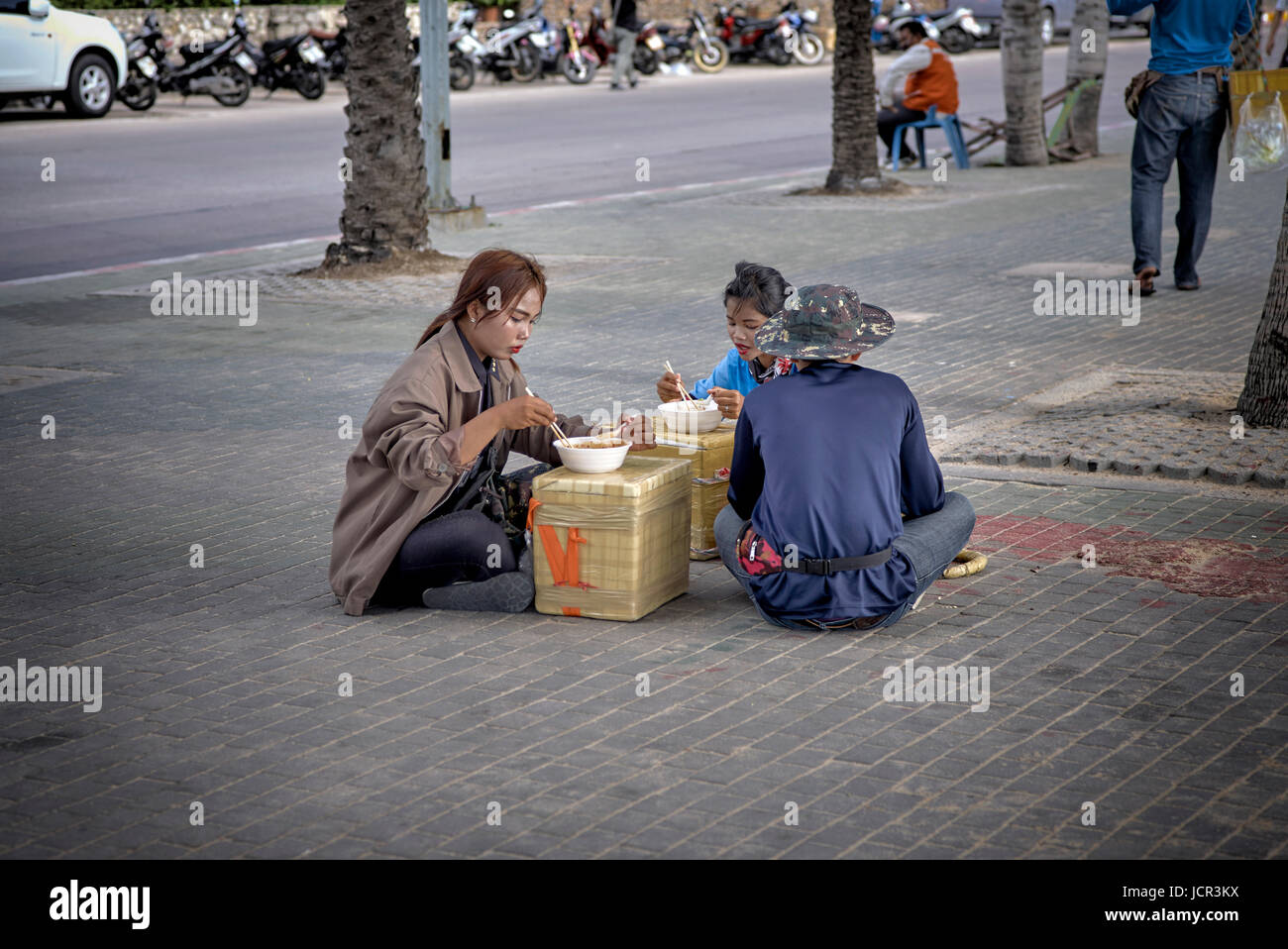 Thailand people eating on the street, Pattaya, Southeast Asia Stock Photo