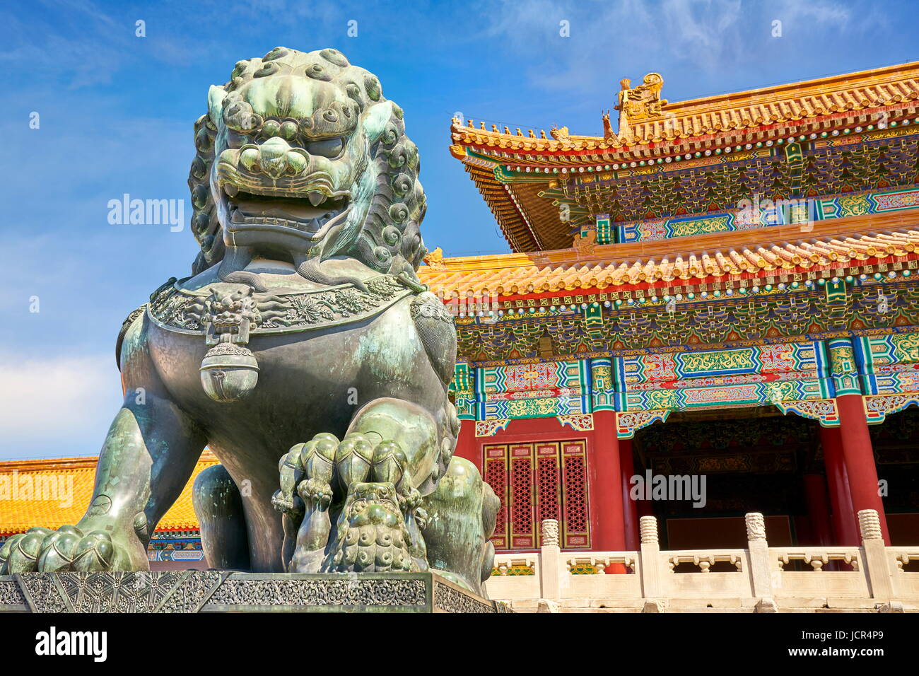 Bronze lion guardian, Forbidden City, Beijing, China Stock Photo