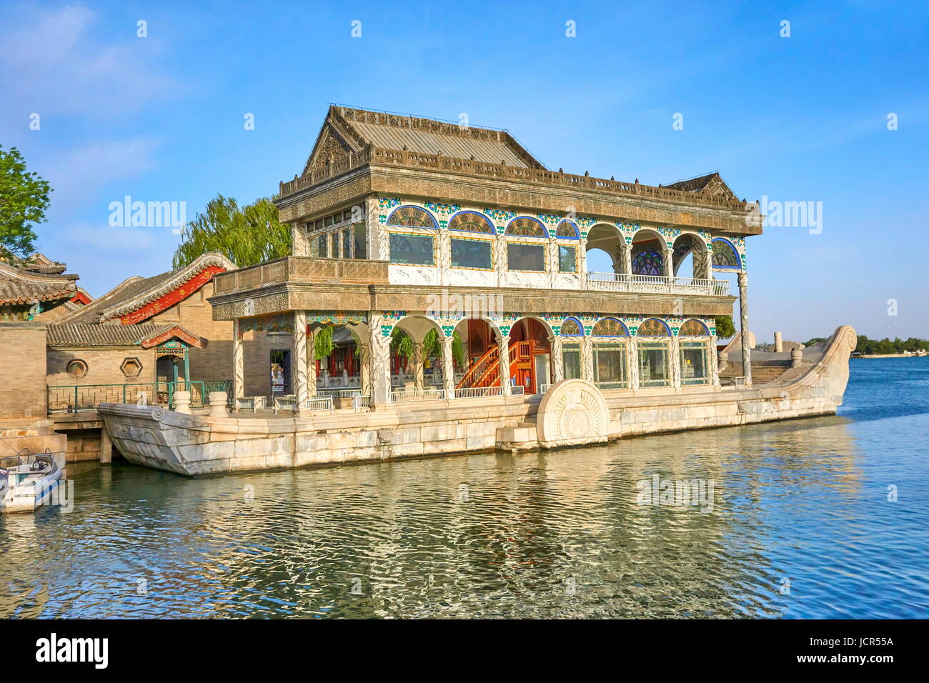 The Marble Boat at the shore of Kunming Lake, Summer Palace, Beijing, China Stock Photo