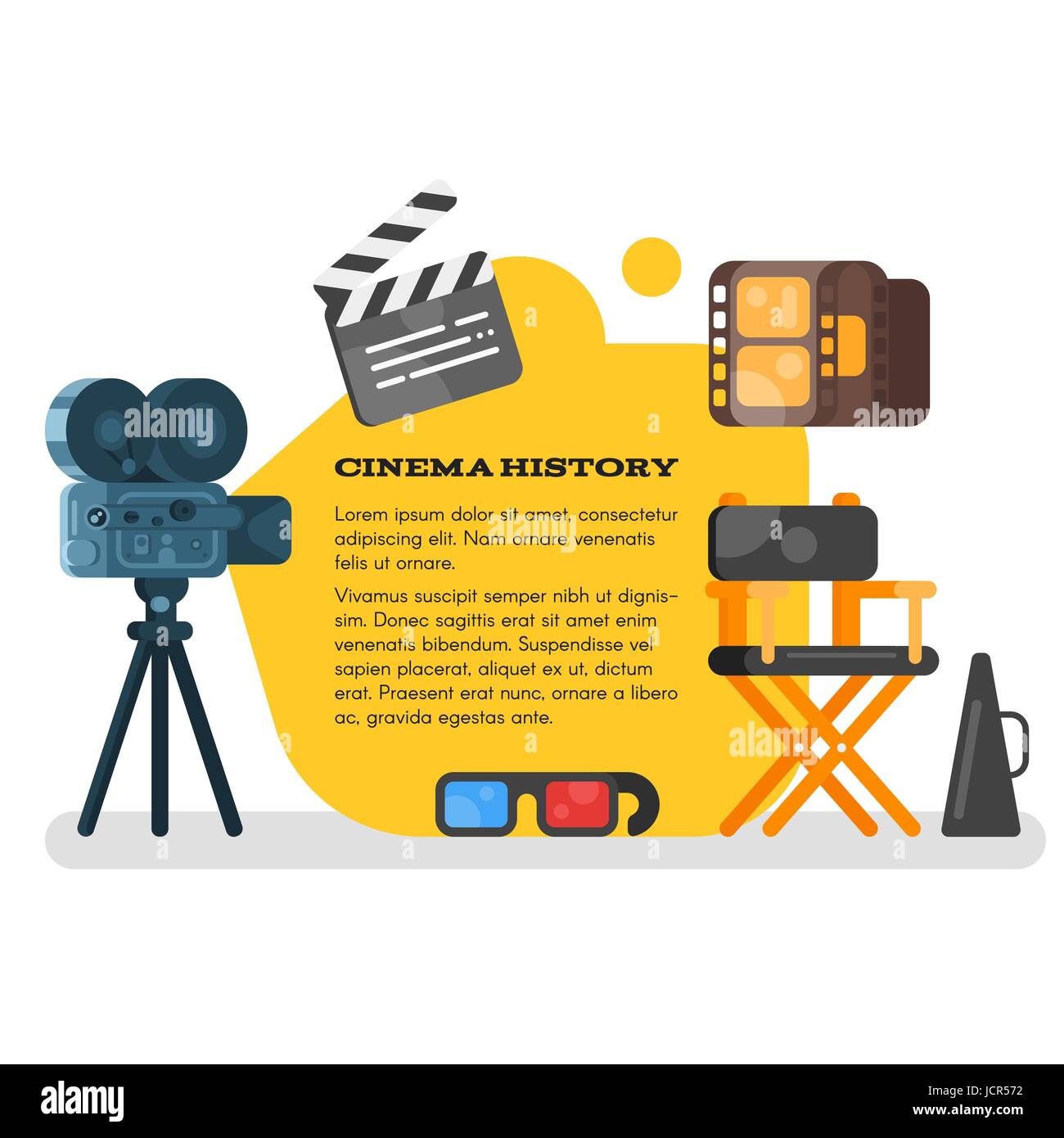Vector flat style set of old cinema icon for online movies. Isolated on ...