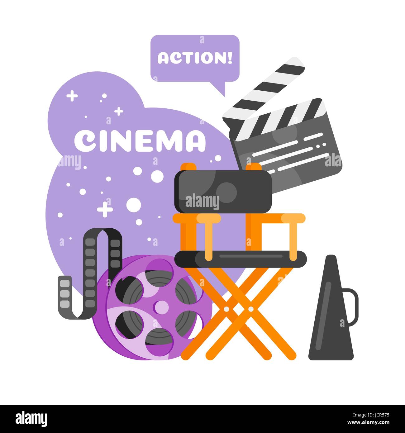 Vector flat style set of old cinema icon for online movies. Isolated on ...