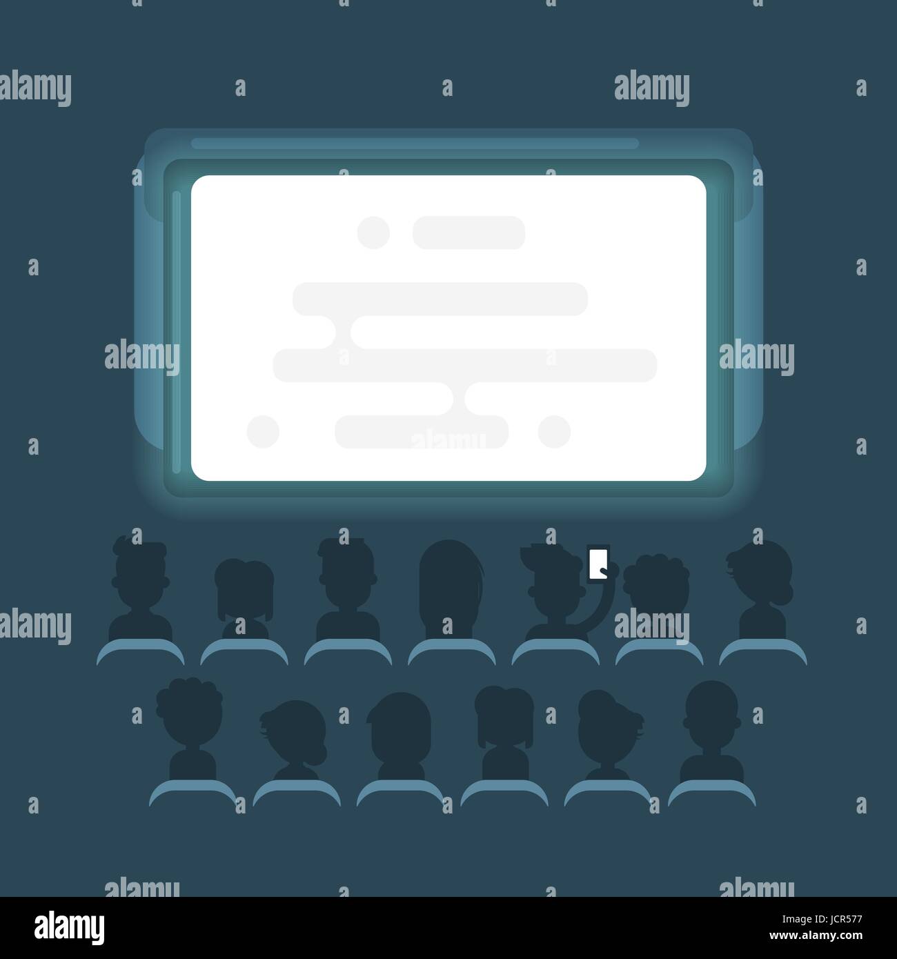 Vector flat style illustration of people watching movie at the cinema. Stock Vector