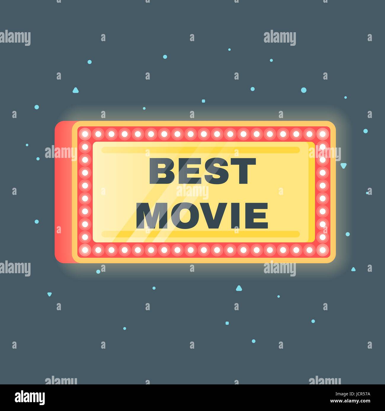 Vector flat style illustration of "Best movie" shining retro light banner. Isolated on black background. Icon for web. Stock Vector