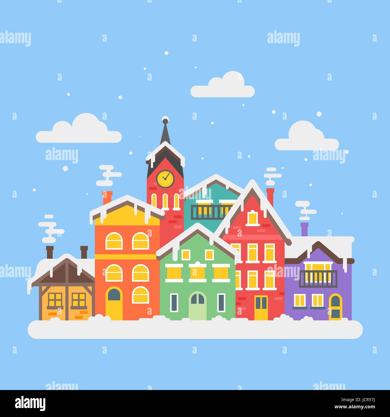 Vector flat style illustration of christmas winter city. Template for ...