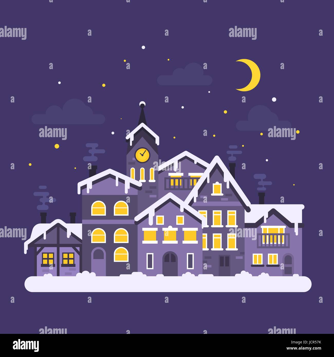 Vector flat style illustration of christmas winter night city. Template ...