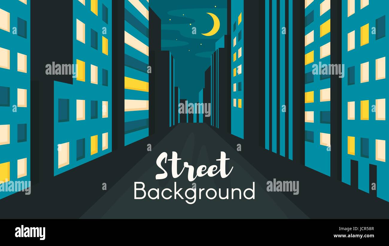 Vector flat style illustration of night city street Stock Vector Image ...