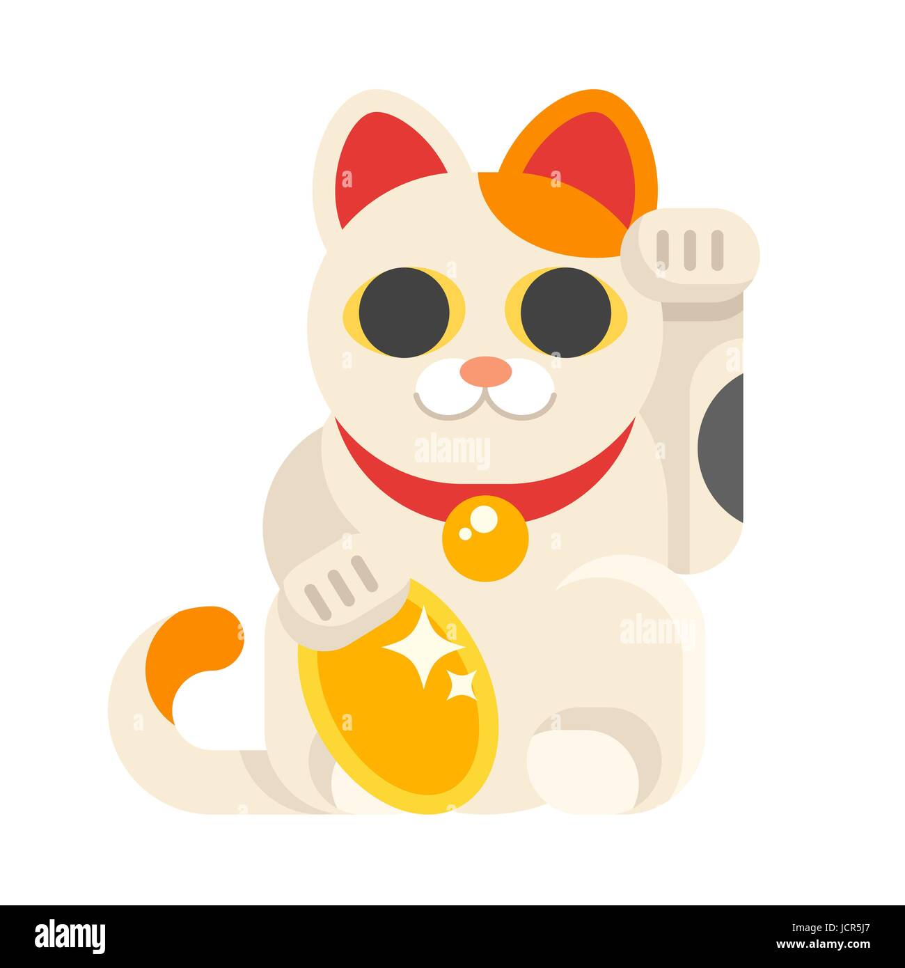 Vector flat style illustration of Japanese Lucky Cat Maneki Neko. Icon for web. Isolated on white background. Stock Vector