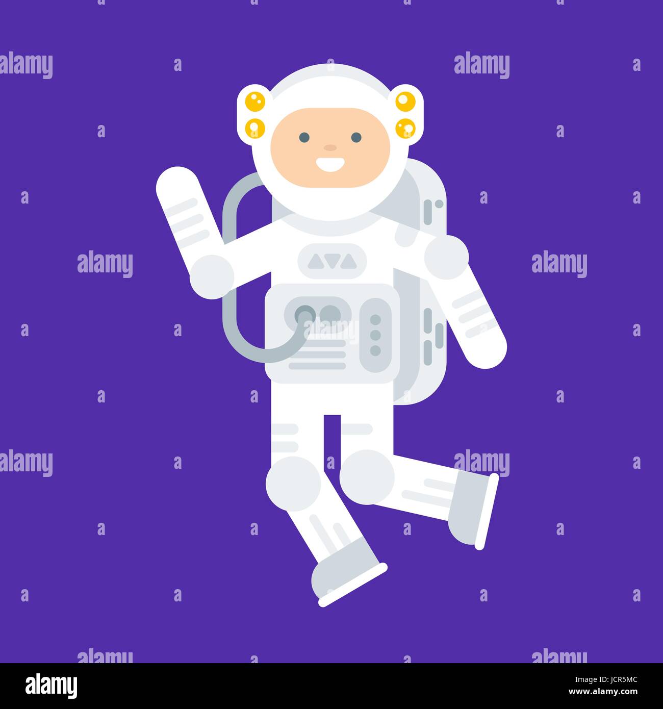 Vector flat style illustration of happy astronaut in space suit ...