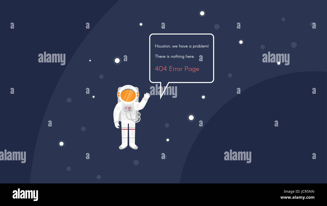 Vector 404 error page template for website. Open space with astronaut and stars. Stock Vector