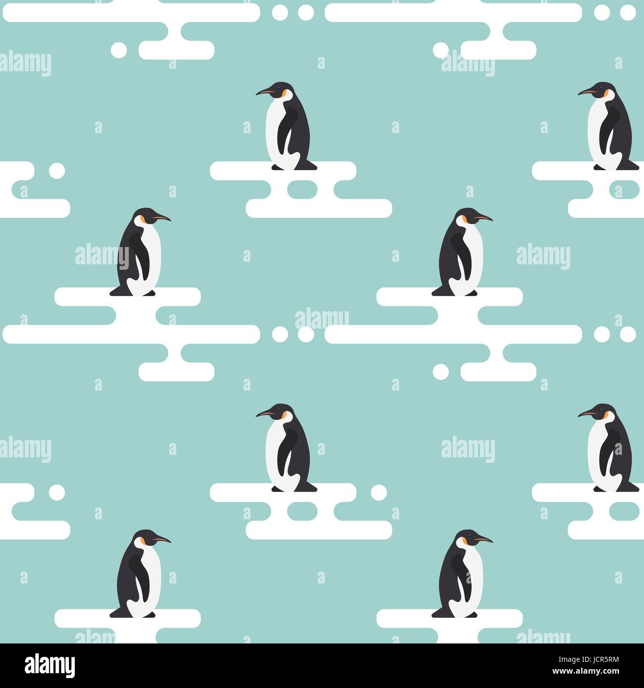 Seamless vector pattern with penguins standing on stylized glacier ...