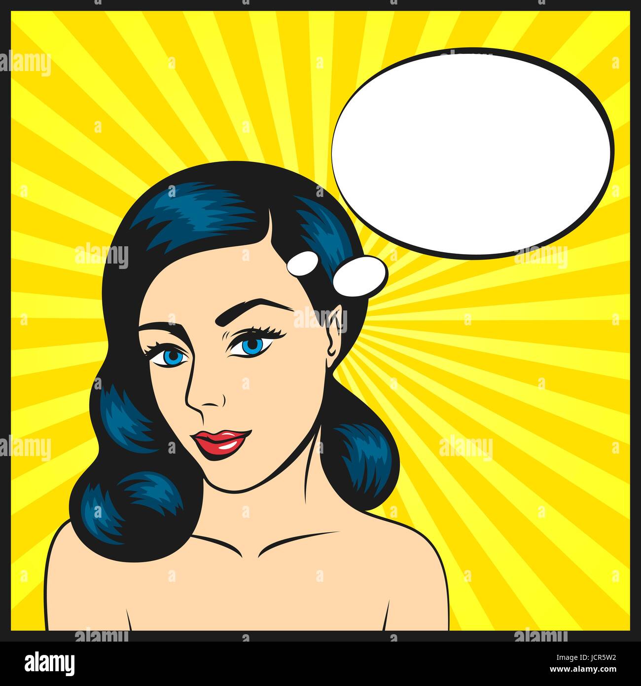 Pop art vector illustration of young woman with think bubble Stock ...