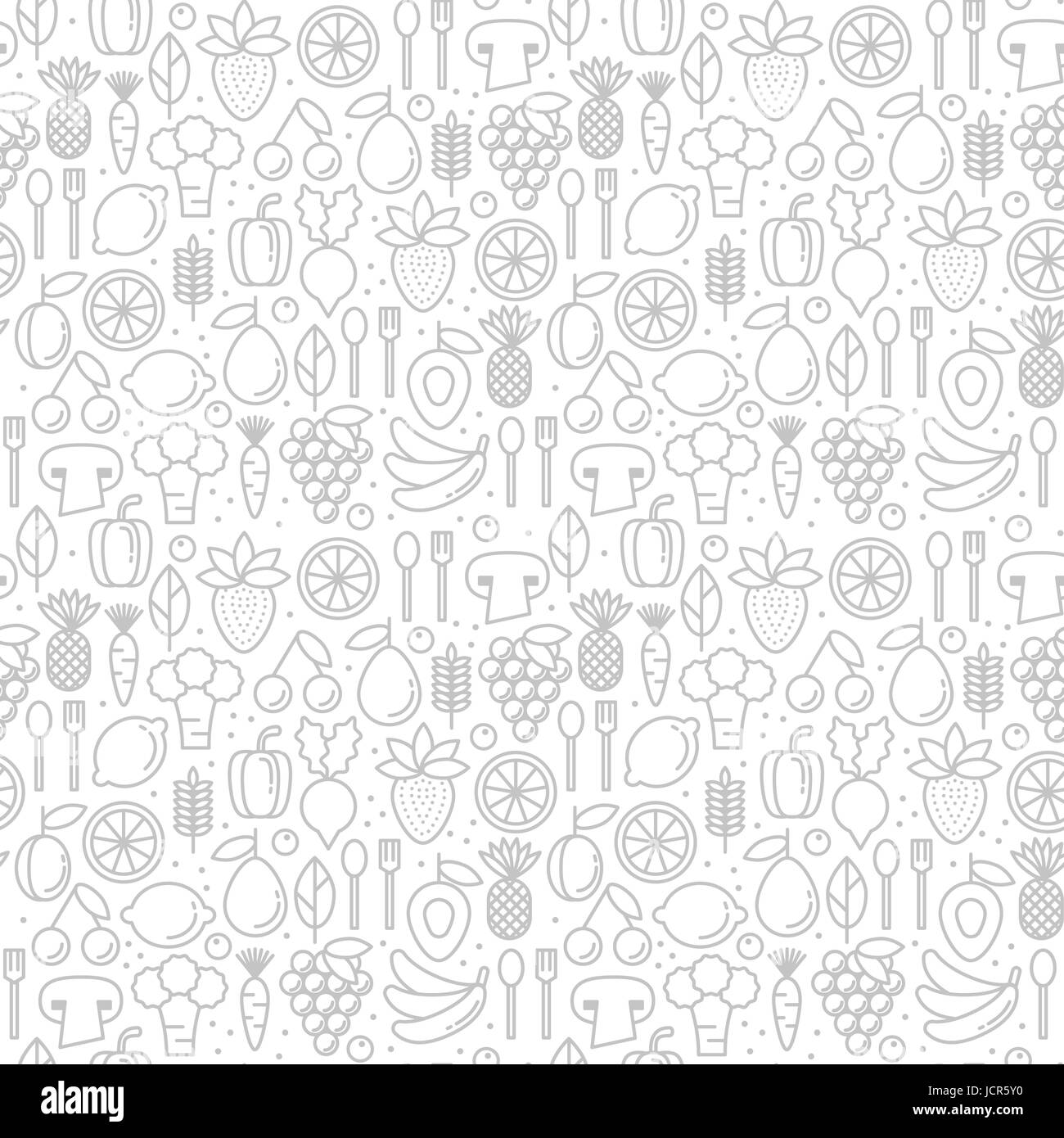Vector seamless pattern with trendy icons of healthy eco fruits and vegetables Stock Vector