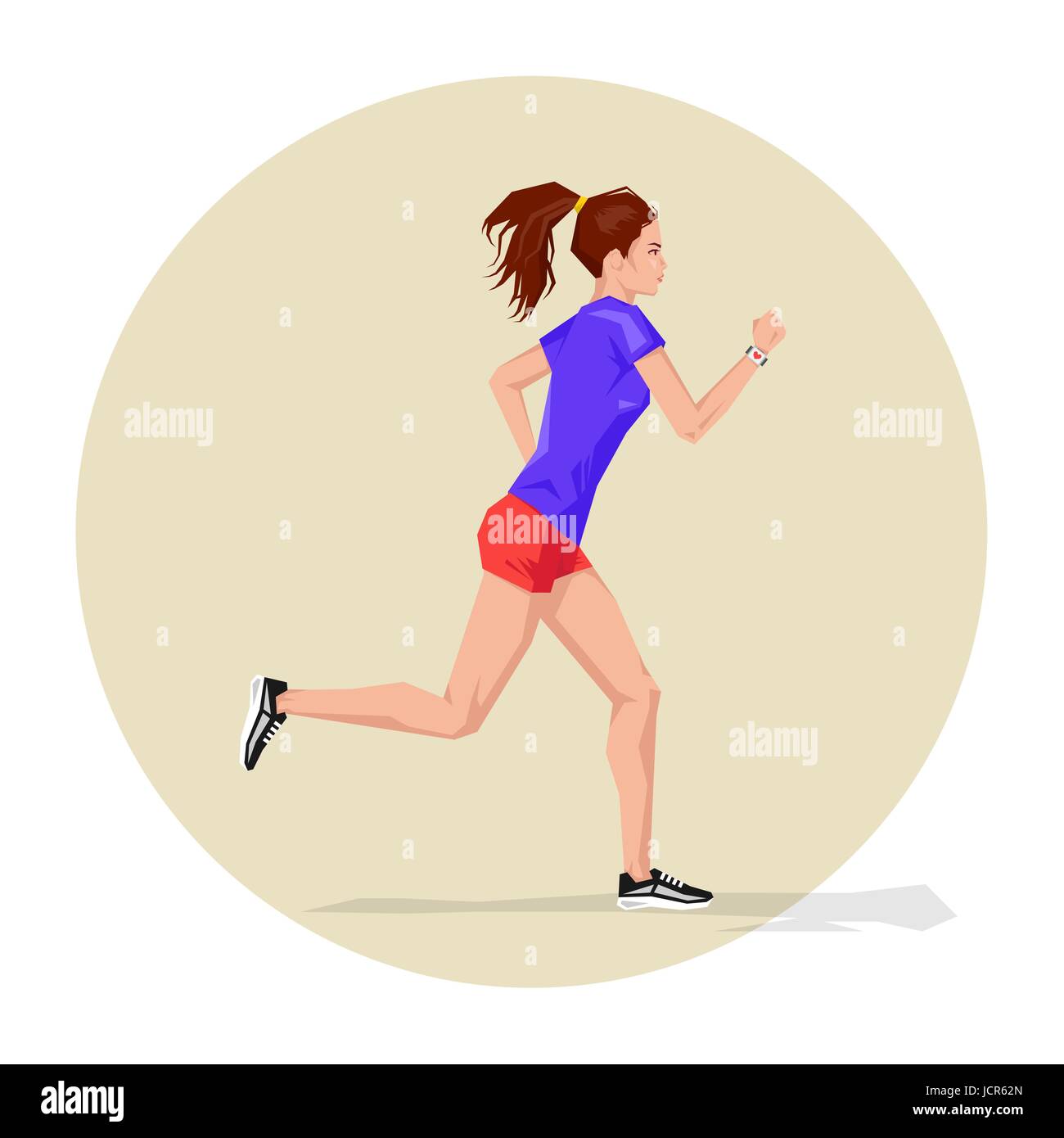 Vector illustration of Active sporty young running woman athlete with ...