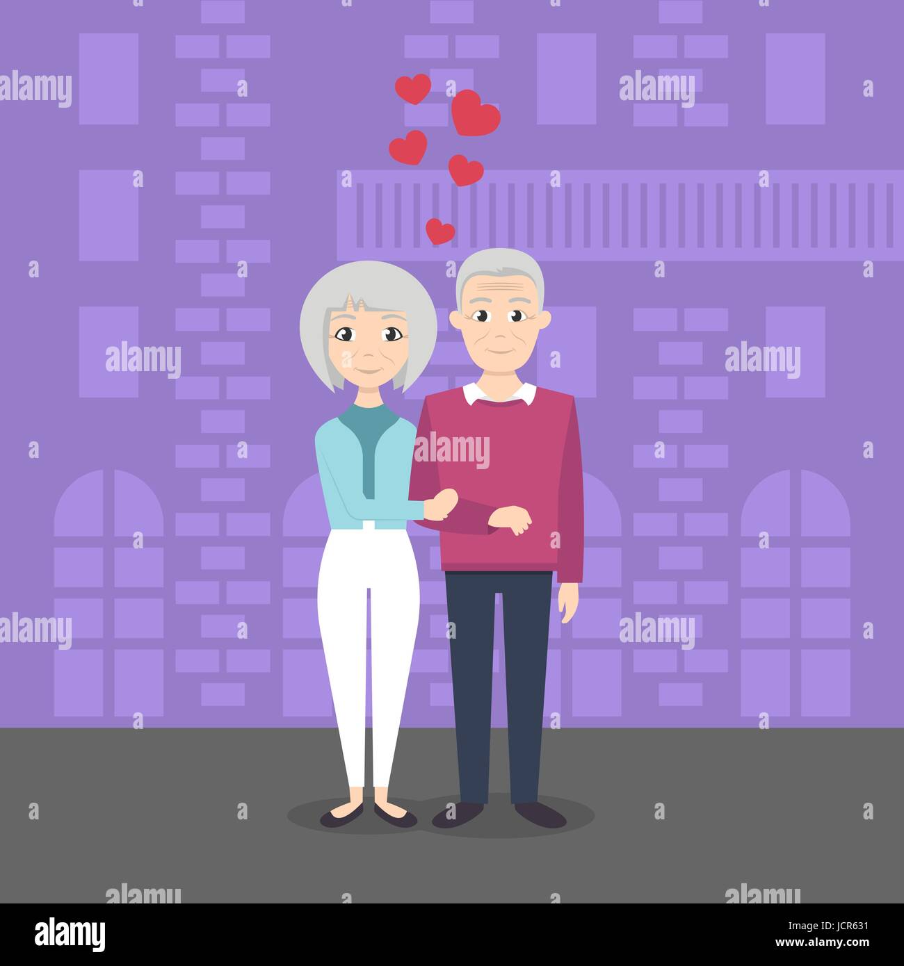 Vector illustration of happy smiling senior married couple in love ...