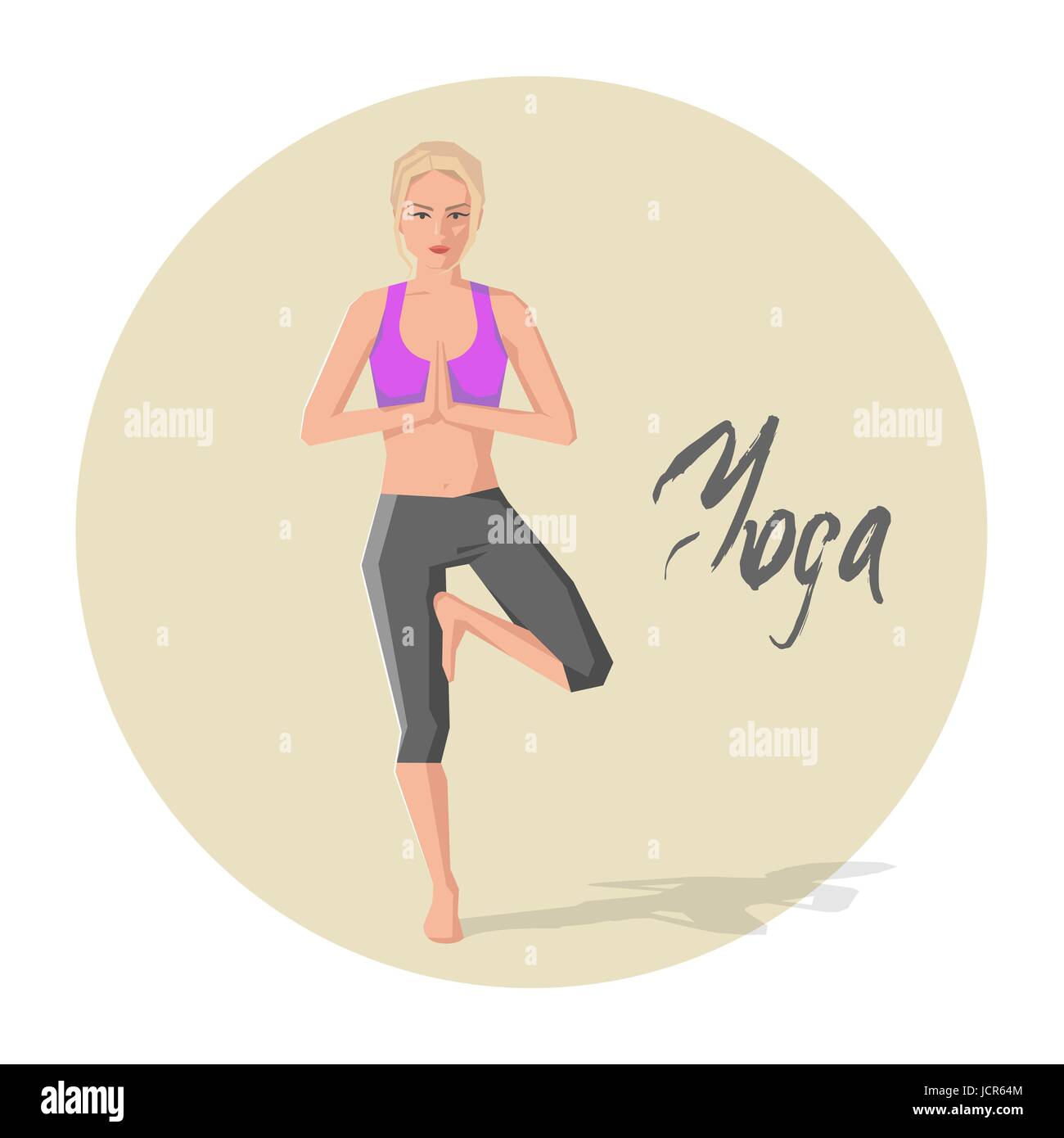 Vector illustration of Caucasian woman practicing yoga Stock Vector