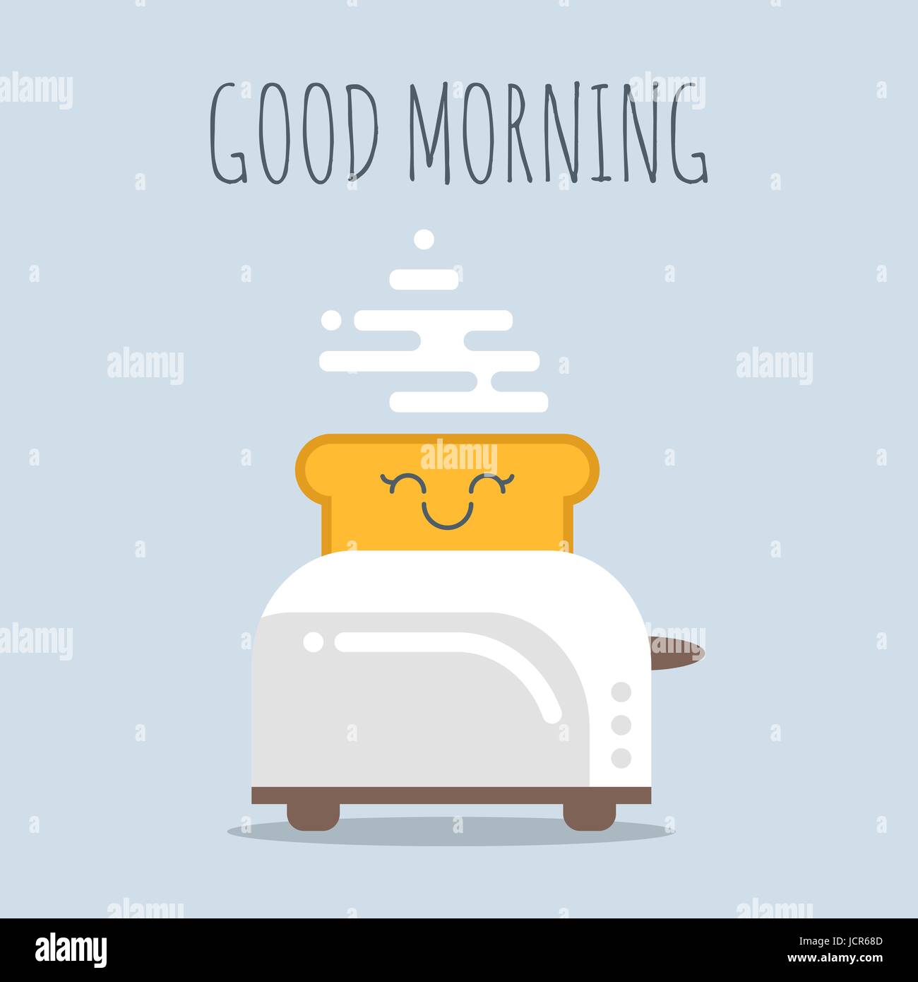 Vector illustration of toaster with happy bread. Good morning poster. Illustration for print