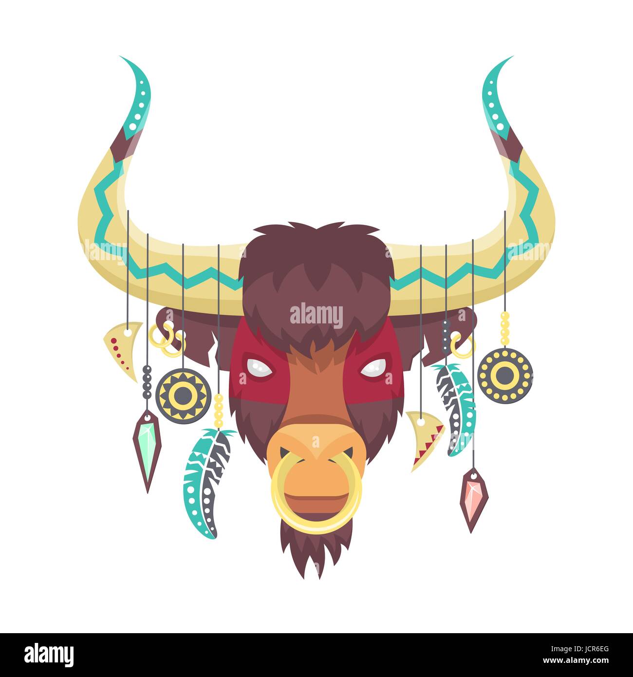 Vector illustration of bull or ox in ethnic or tribal style. Animal totem. Bull print for t-shirt. Vector art. Bull head for poster. Stock Vector