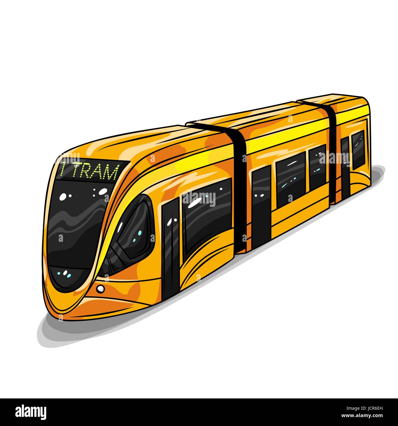 Vector hand drawn illustration of modern tram car. Illustration for print, web. Stock Vector