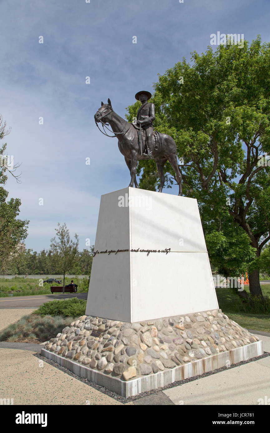 Mountie statue at Fort Calgary in Calgary, Canada. The monument